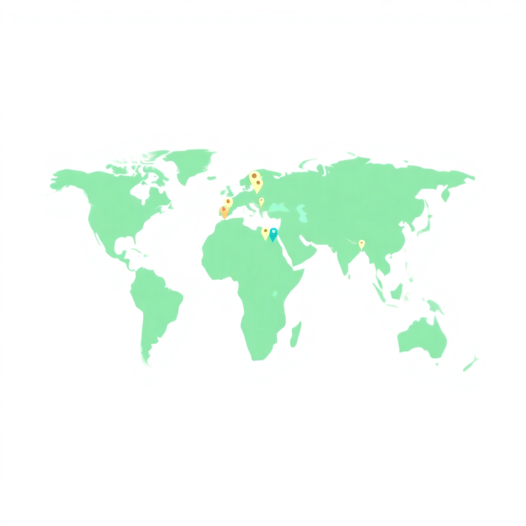 Minimalist world map with location pins